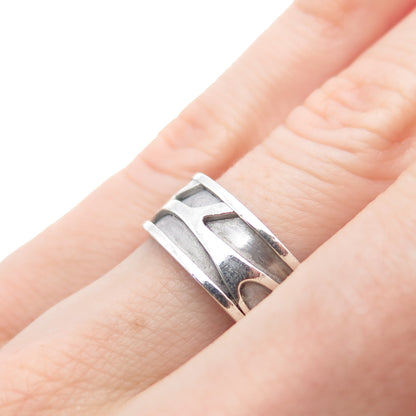 925 Sterling Silver Vintage Modernist Oxidized Biker Band Ring Size 6.25