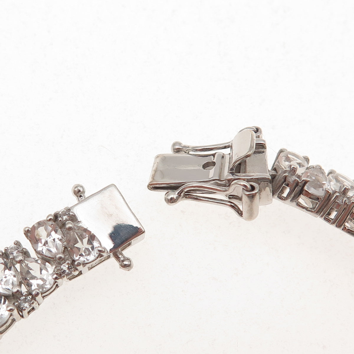 D'Joy 925 Sterling Silver Real Pear & Round-Cut White Topaz Bracelet 7.5"