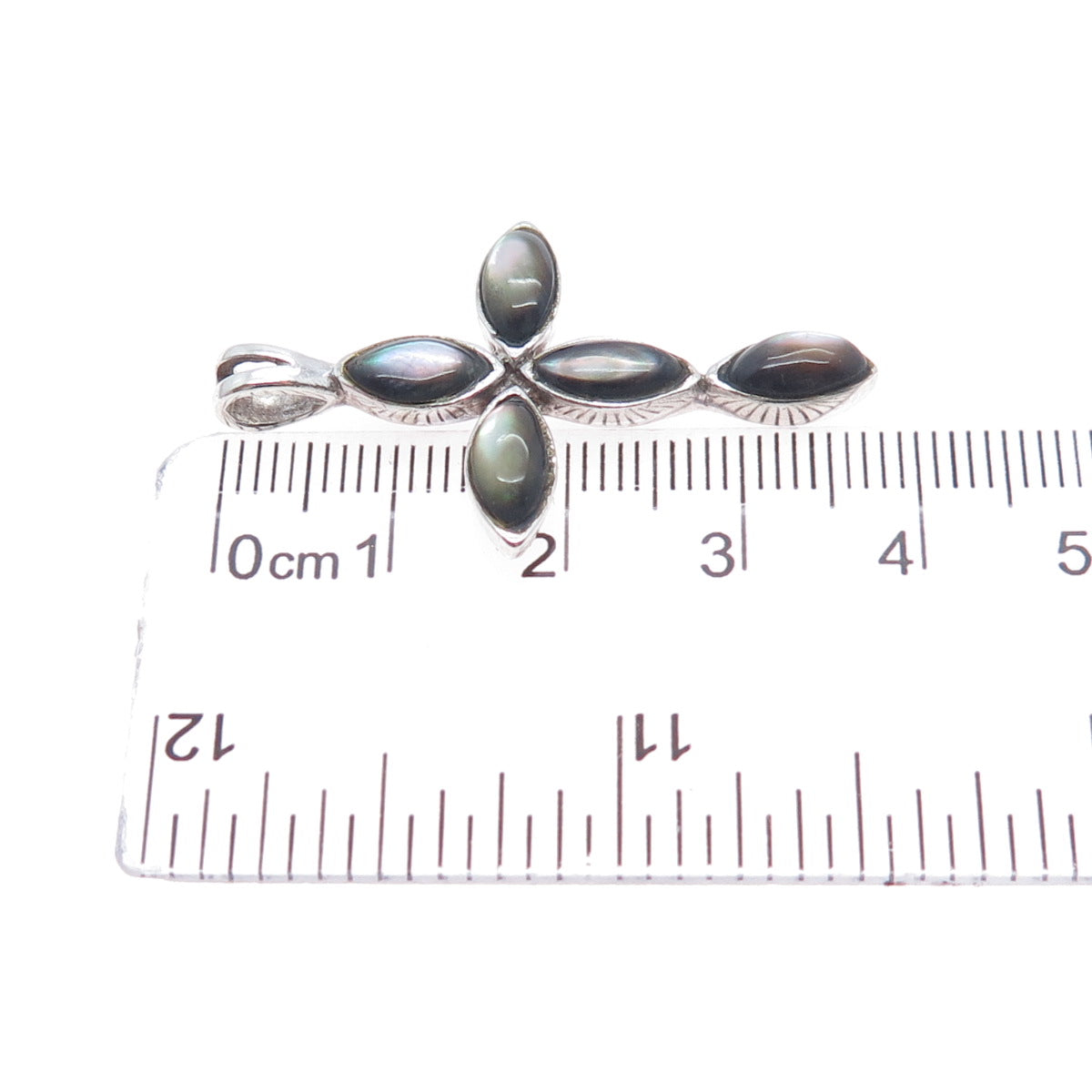 CHAPAL ZENRAY 925 Sterling Silver Vintage Real Abalone Shell Cross Pendant