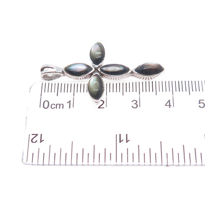 CHAPAL ZENRAY 925 Sterling Silver Vintage Real Abalone Shell Cross Pendant