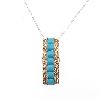 Chuck Clemency 925 Sterling Silver 2-Tone Real Turquoise Chain Necklace 20"