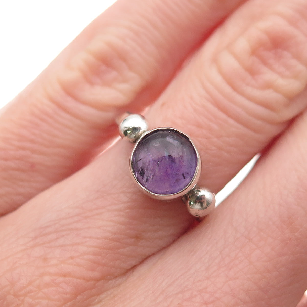 925 Sterling Silver Vintage Mexico Real Amethyst Modernist Ring Size 5.5
