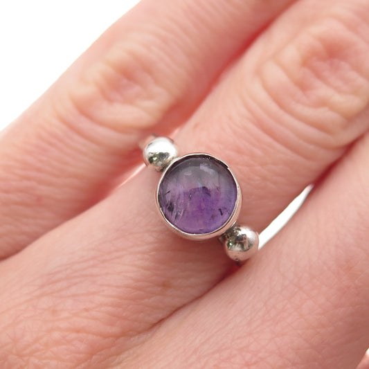 925 Sterling Silver Vintage Mexico Real Amethyst Modernist Ring Size 5.5