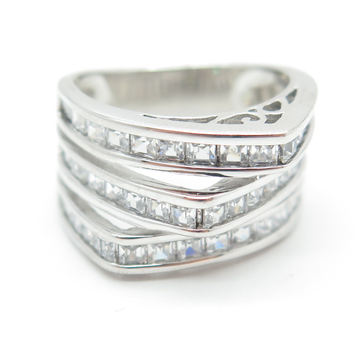 925 Sterling Silver Princess-Cut Shaped C Z Modernist Ring Size 6.25