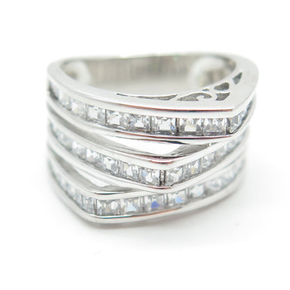 925 Sterling Silver Princess-Cut Shaped C Z Modernist Ring Size 6.25