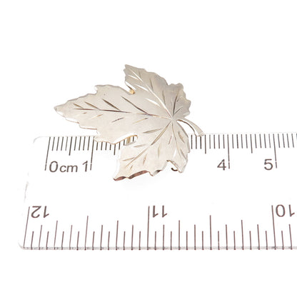 925 Sterling Silver 2-Tone Vintage Maple Leaf Pin Brooch