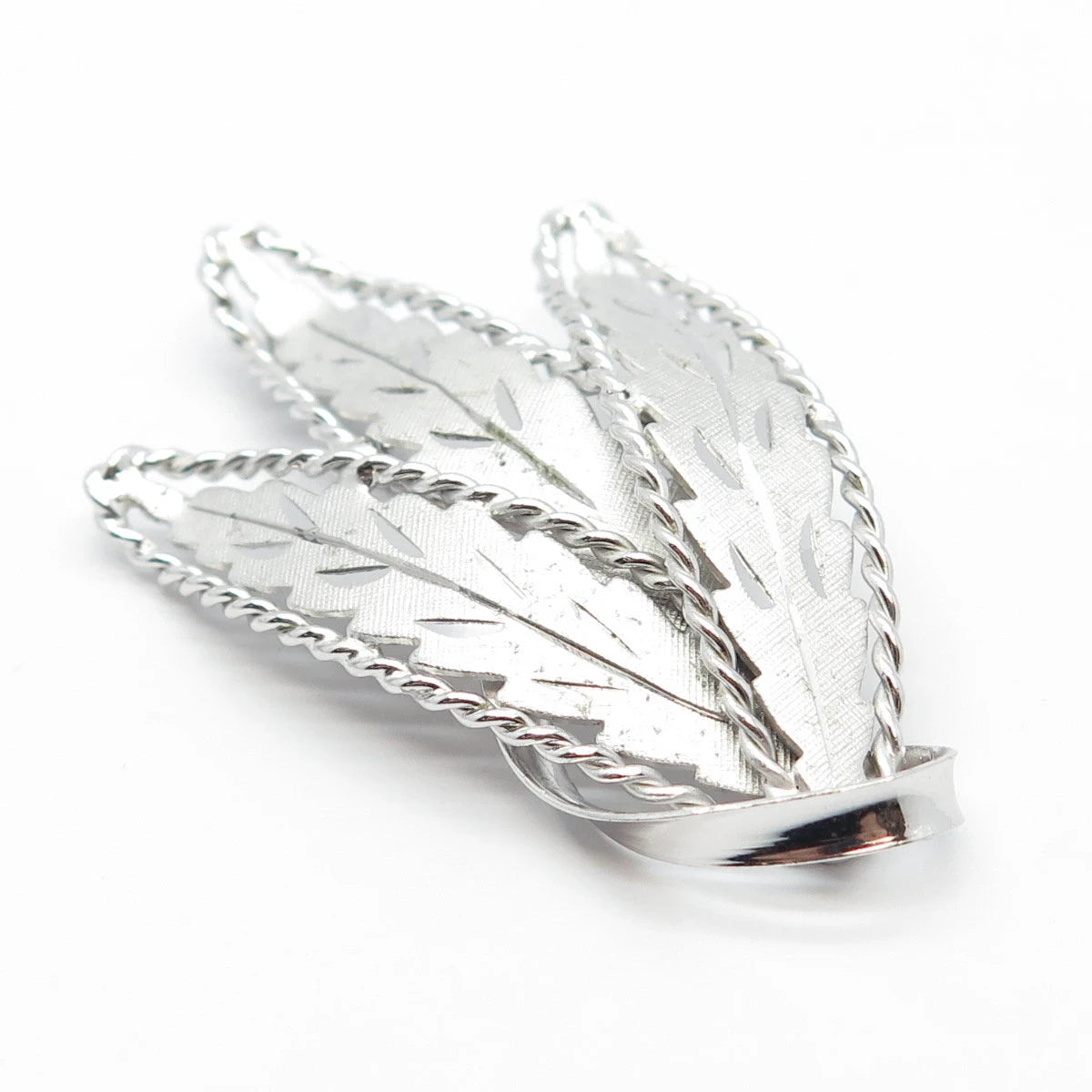 925 Sterling Silver Vintage Textured Leaf Pin Brooch