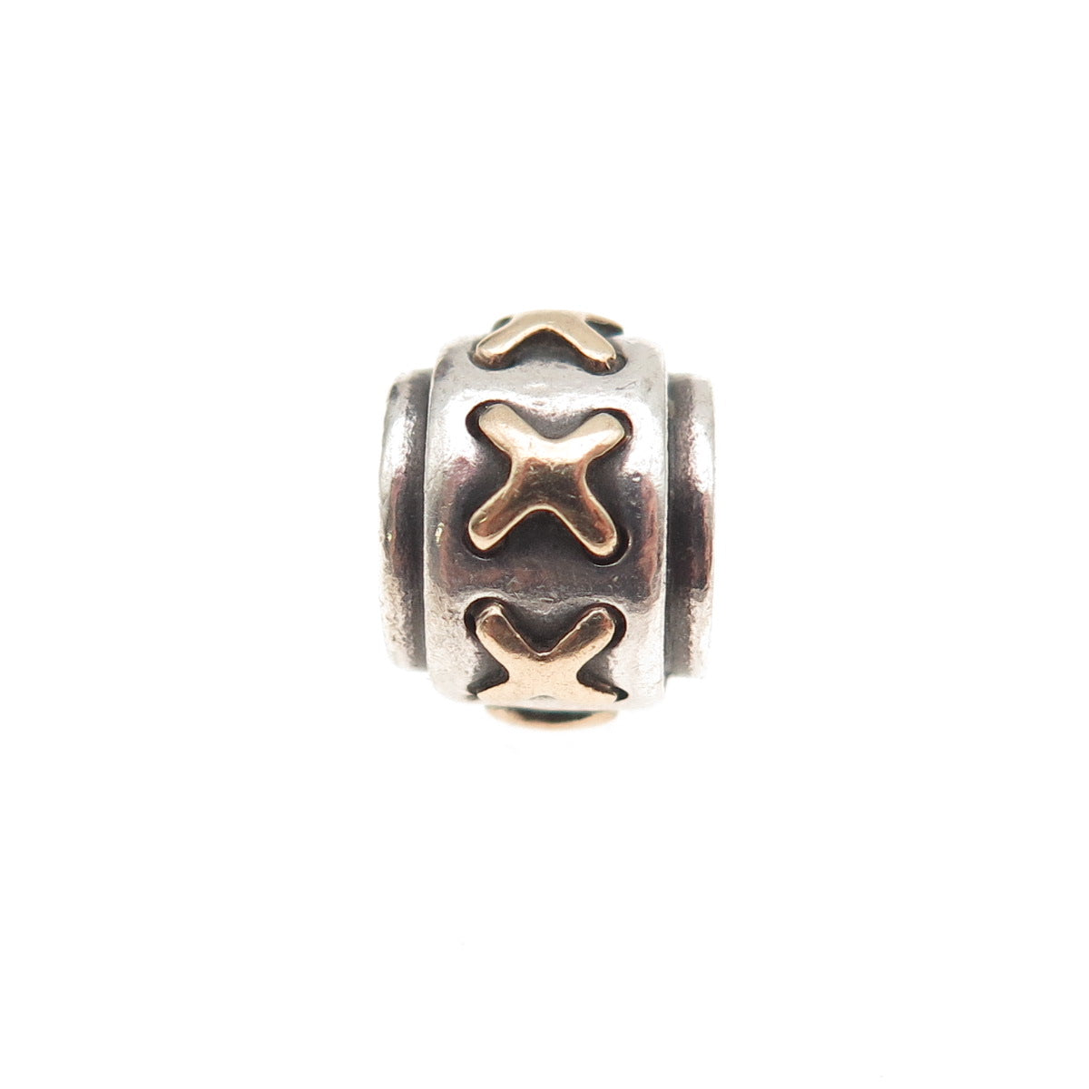Pandora 925 Sterling Silver & Gold Cross Stitch Slide Bead Charm