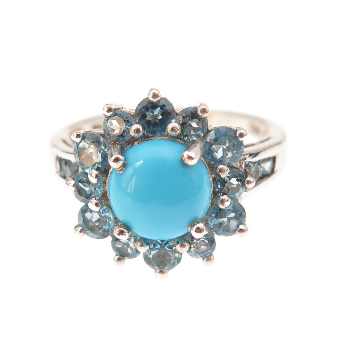 Chuck Clemency 925 Sterling Silver Real Turquoise & Blue Topaz Ring Size 8