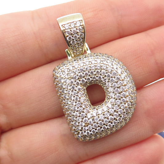 925 Sterling Silver Gold Plated Round-Cut C Z Letter D Initial Pendant