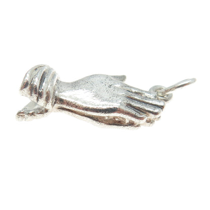 925 Sterling Silver Vintage Hands In Prayer 3D Charm Pendant