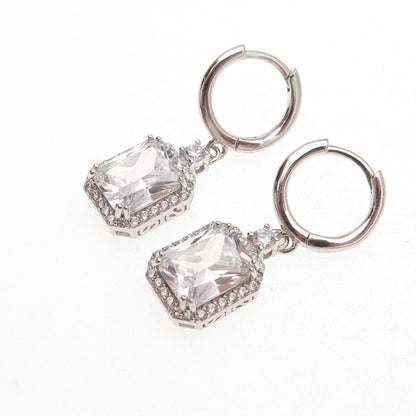 925 Sterling Silver Radiant & Round-Cut C Z Dangle Earrings