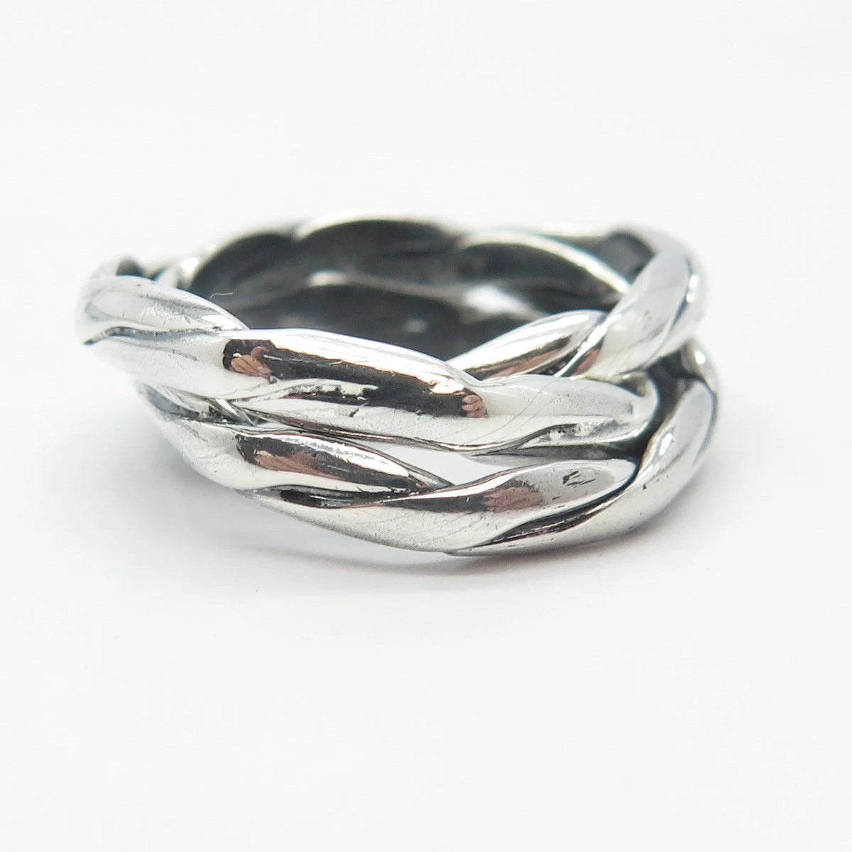 925 Sterling Silver Vintage Mexico 3-Row Twisted Ring Size 7