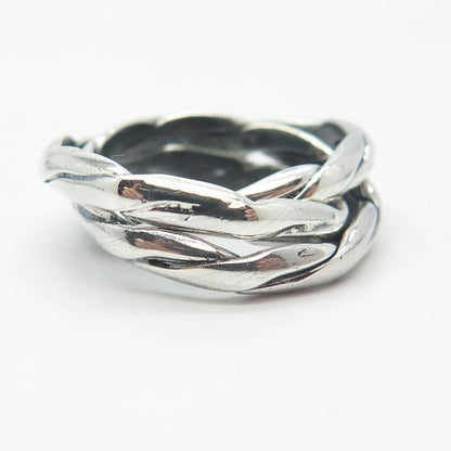 925 Sterling Silver Vintage Mexico 3-Row Twisted Ring Size 7