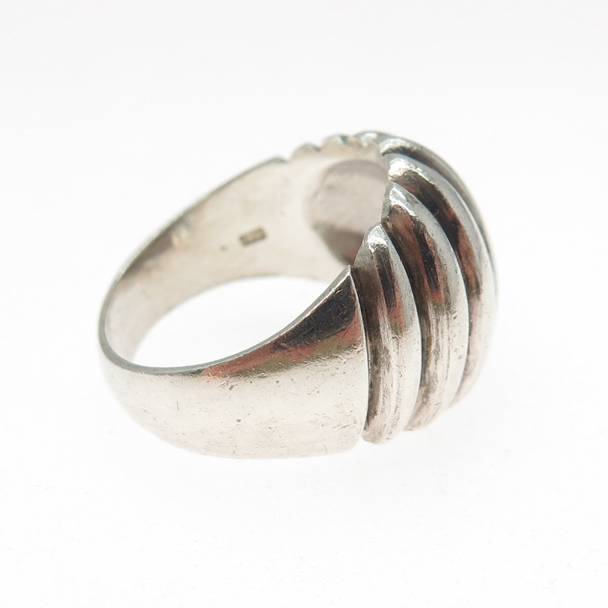 925 Sterling Silver Vintage Modernist Ribbed Oxidized Ring Size 9