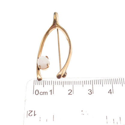 Winard 1/20 12K Gold Filled Antique Art Deco Real Opal Wishbone Pin Brooch
