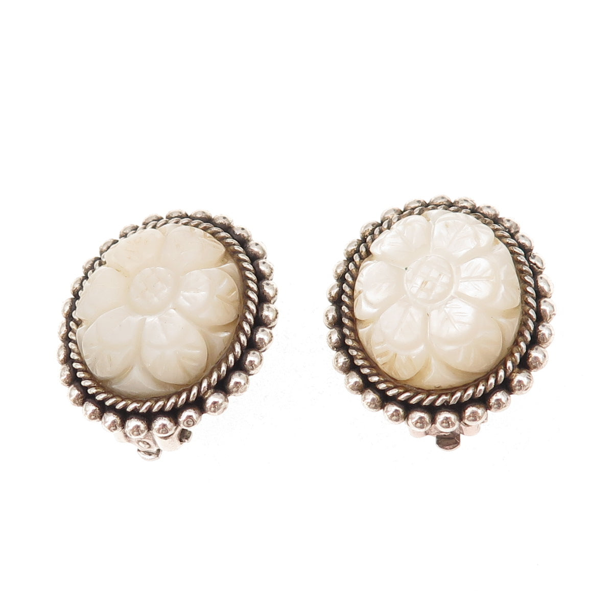 Stephen Dweck Sterling Silver Vintage Real MOP Floral Modernist Clip On Earrings