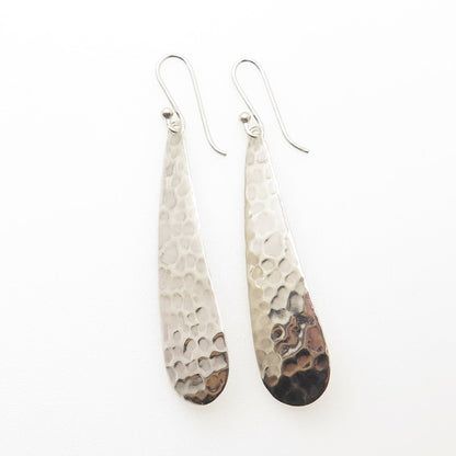 925 Sterling Silver Vintage Hammered Finish Dangling Hook Earrings