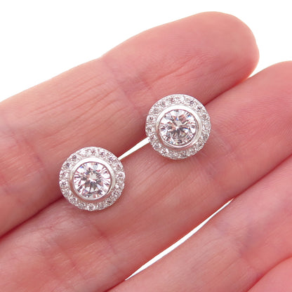 925 Sterling Silver Round-Cut C Z Stud Earrings