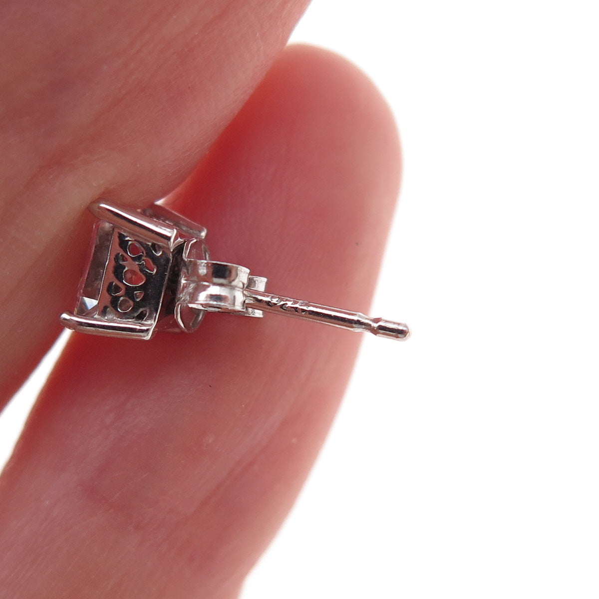 925 Sterling Silver Princess-Cut C Z Stud Earrings