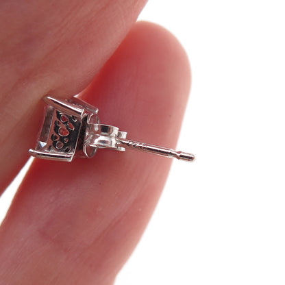 925 Sterling Silver Princess-Cut C Z Stud Earrings