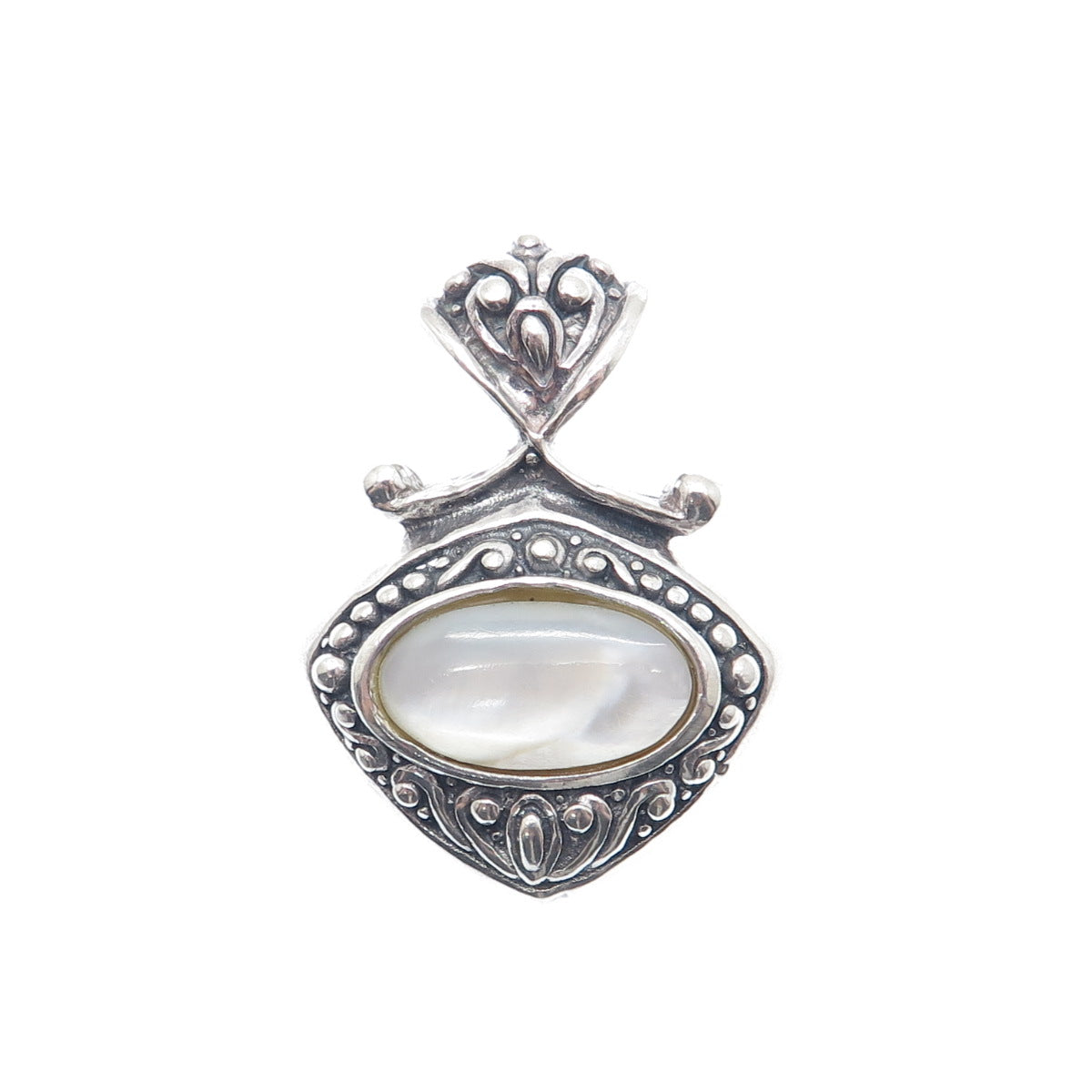 925 Sterling Silver Vintage Real Mother-of-Pearl Beaded Floral Pendant
