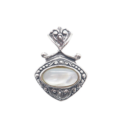 925 Sterling Silver Vintage Real Mother-of-Pearl Beaded Floral Pendant