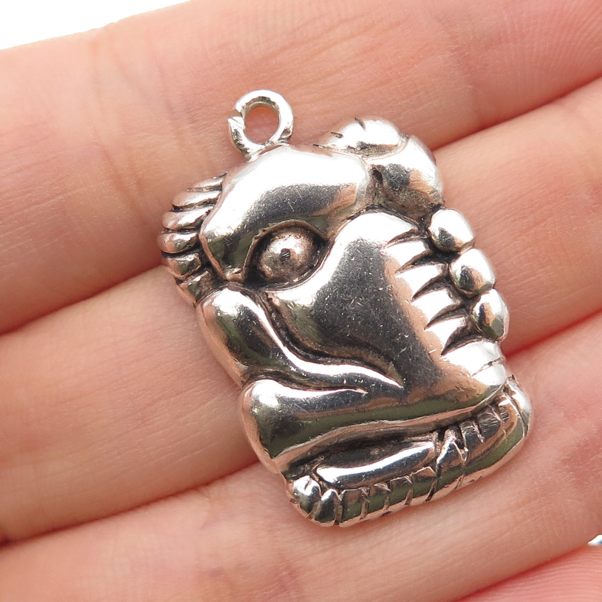 RED 925 Sterling Silver Vintage Tribal Face Oxidized Charm Pendant