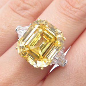 DSMK 925 Sterling Silver 2-Tone Canary & White Multi-Cut C Z Ring Size 7.25