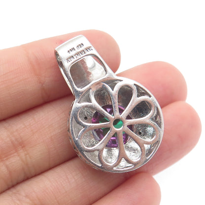 925 Sterling Silver & 14K Gold Real Round-Cut Mystic Topaz Ornate Pendant