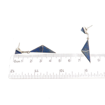 Old Pawn 925 Sterling Silver Vintage Southwestern Lapis Tribal Dangle Earrings
