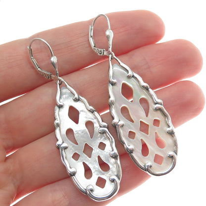 CAROLYN POLLACK 925 Sterling Silver Vintage Real MOP Teardrop Dangle Earrings