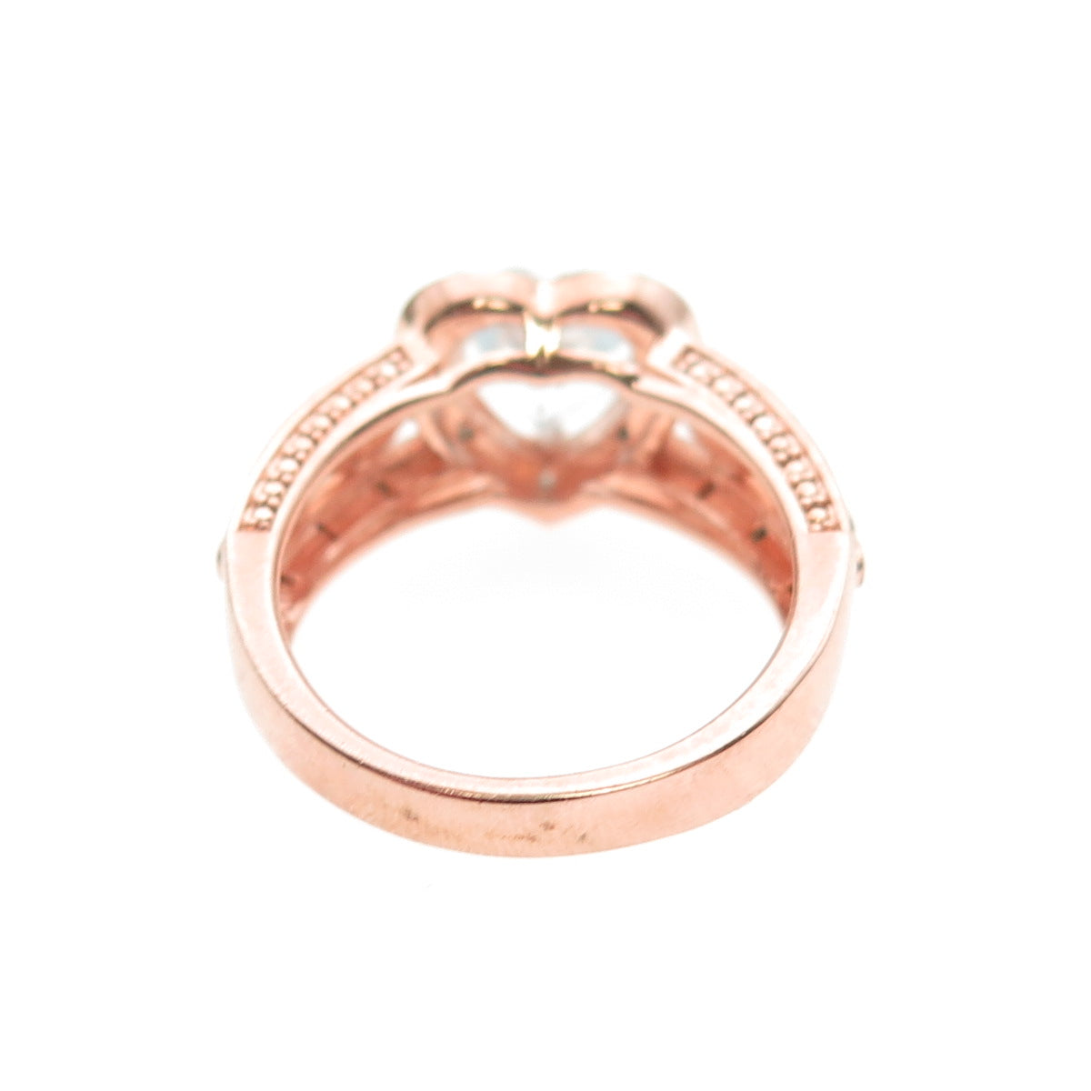 925 Sterling Silver Rose Gold Plated Diamond & Blue Topaz Heart Ring Size 7.25