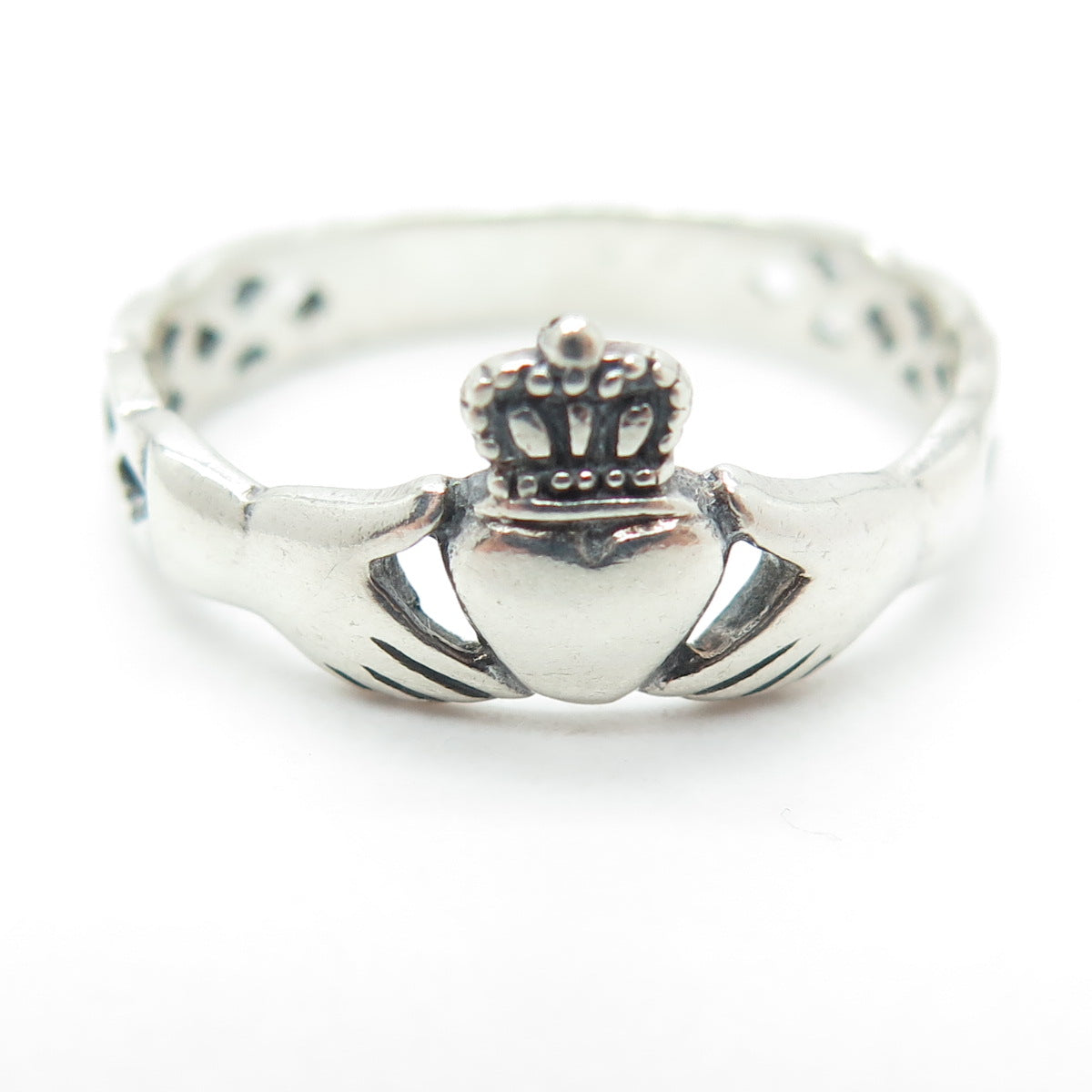 925 Sterling Silver Vintage Irish Claddagh Celtic Ring Size 9.25