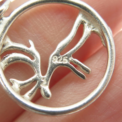 925 Sterling Silver Vintage Elk Round Pendant