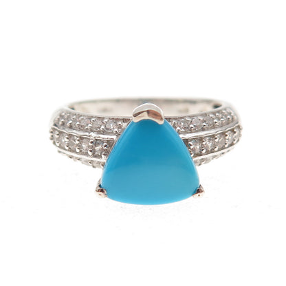 Chuck Clemency 925 Sterling Silver Real Turquoise & White Topaz Ring Size 8.25