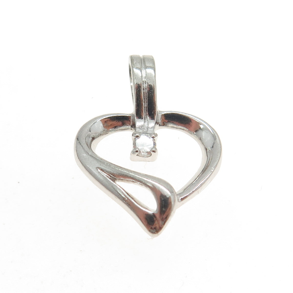 925 Sterling Silver Round-Cut C Z Modernist Heart Pendant