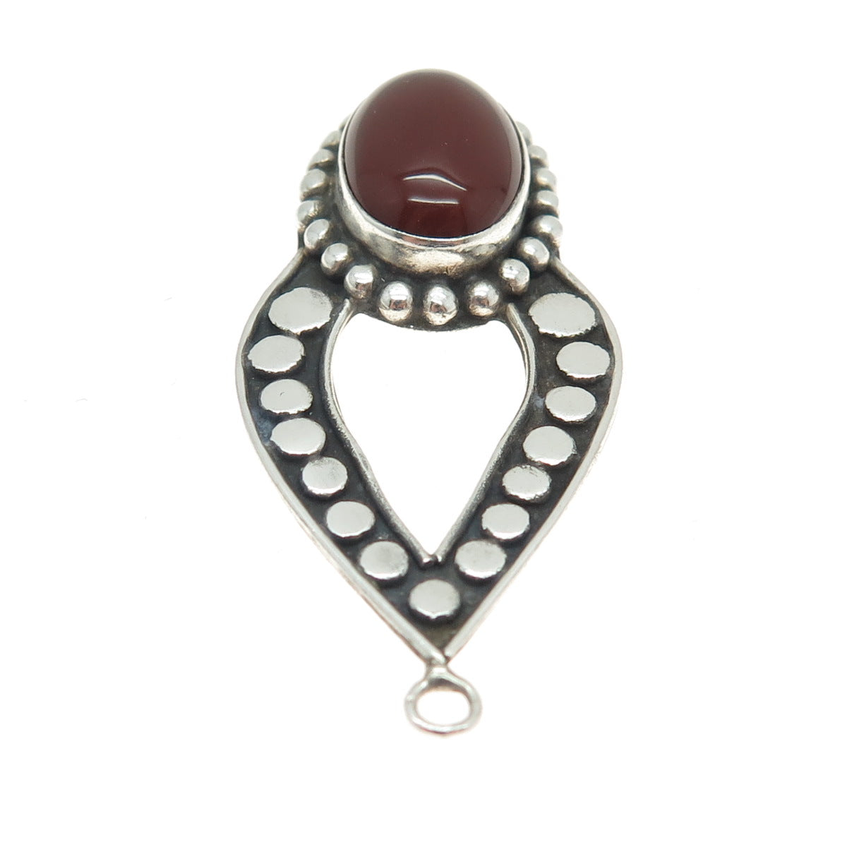 925 Sterling Silver Vintage Real Carnelian Gemstone Polka Dot Ethnic Pendant