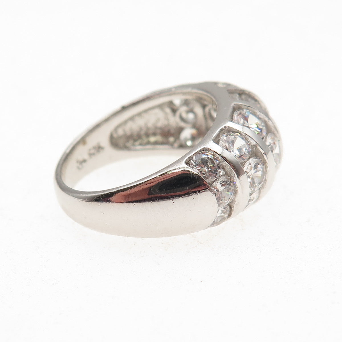 925 Sterling Silver Round & Emerald-Cut C Z Dome Ring Size 7