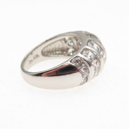 925 Sterling Silver Round & Emerald-Cut C Z Dome Ring Size 7