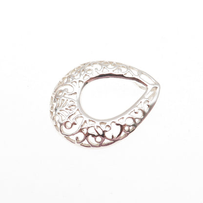 925 Sterling Silver Vintage Ornate Teardrop Slide Charm Pendant