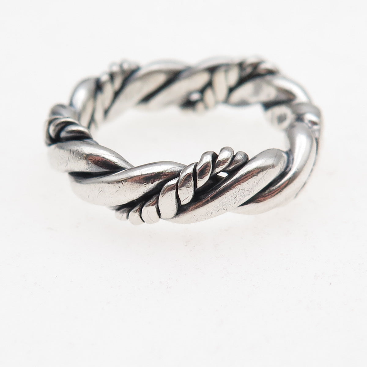 925 Sterling Silver Vintage Twisted Oxidized Band Ring Size 9.75