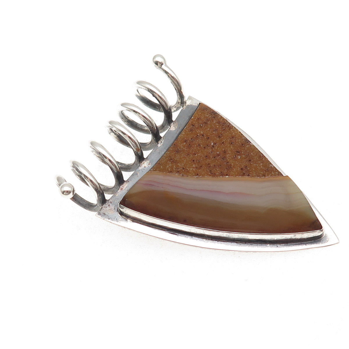 H & BJ Mackie Sterling Silver Vintage Real Druzy Agate Modernist Slide Pendant