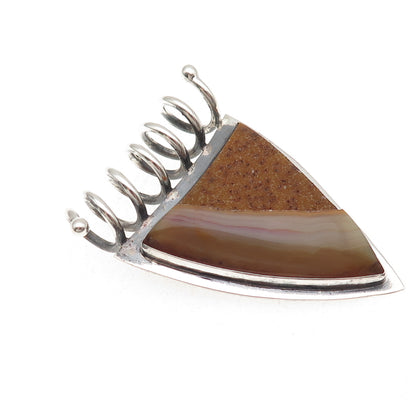 H & BJ Mackie Sterling Silver Vintage Real Druzy Agate Modernist Slide Pendant
