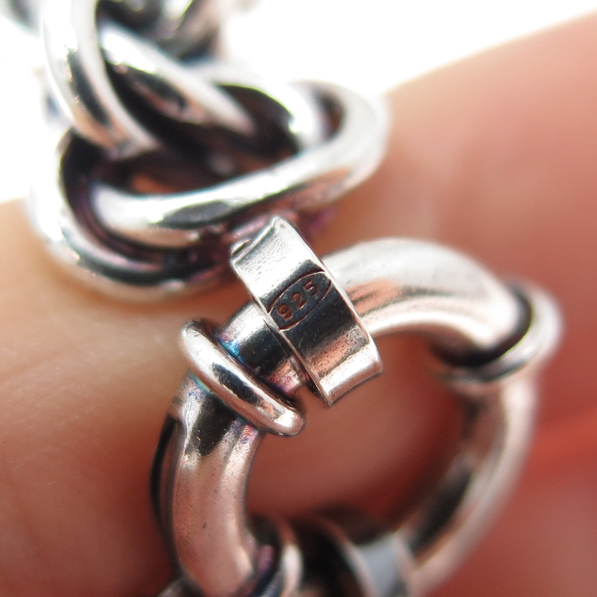 925 Sterling Silver Vintage Italy Triple Knot Link Oxidized Bracelet 7"