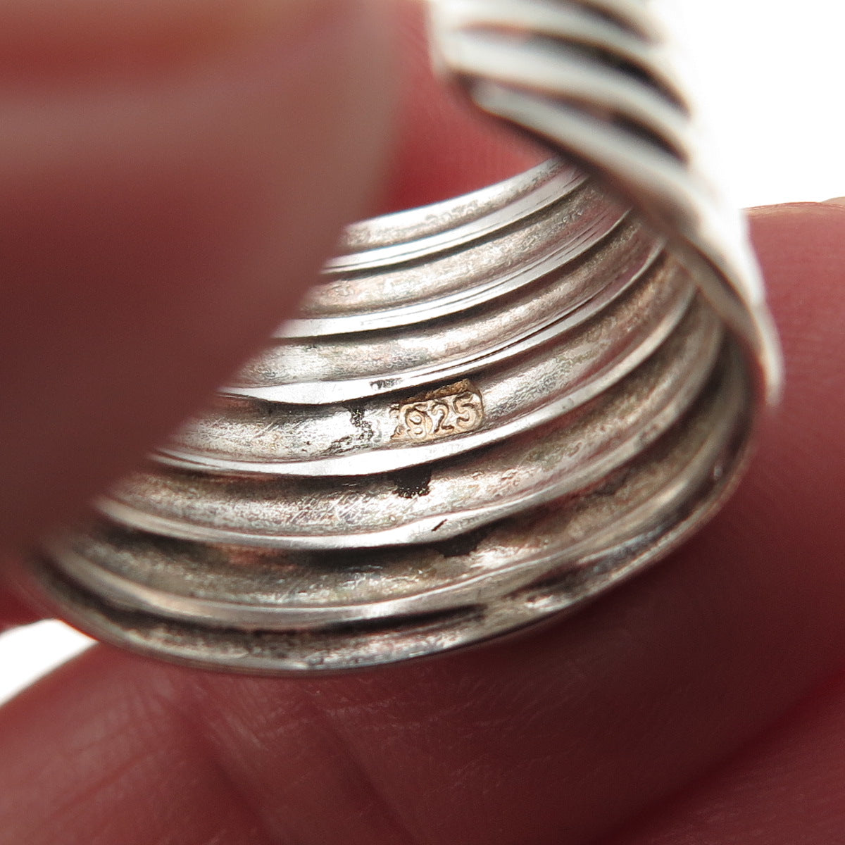 Leon 925 Sterling Silver Vintage Modernist Ribbed Adjustable Ring Size 7.25