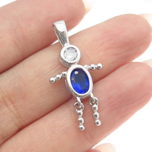 925 Sterling Silver Vintage Blue & WhiteC Z September Birthstone Boy Pendant