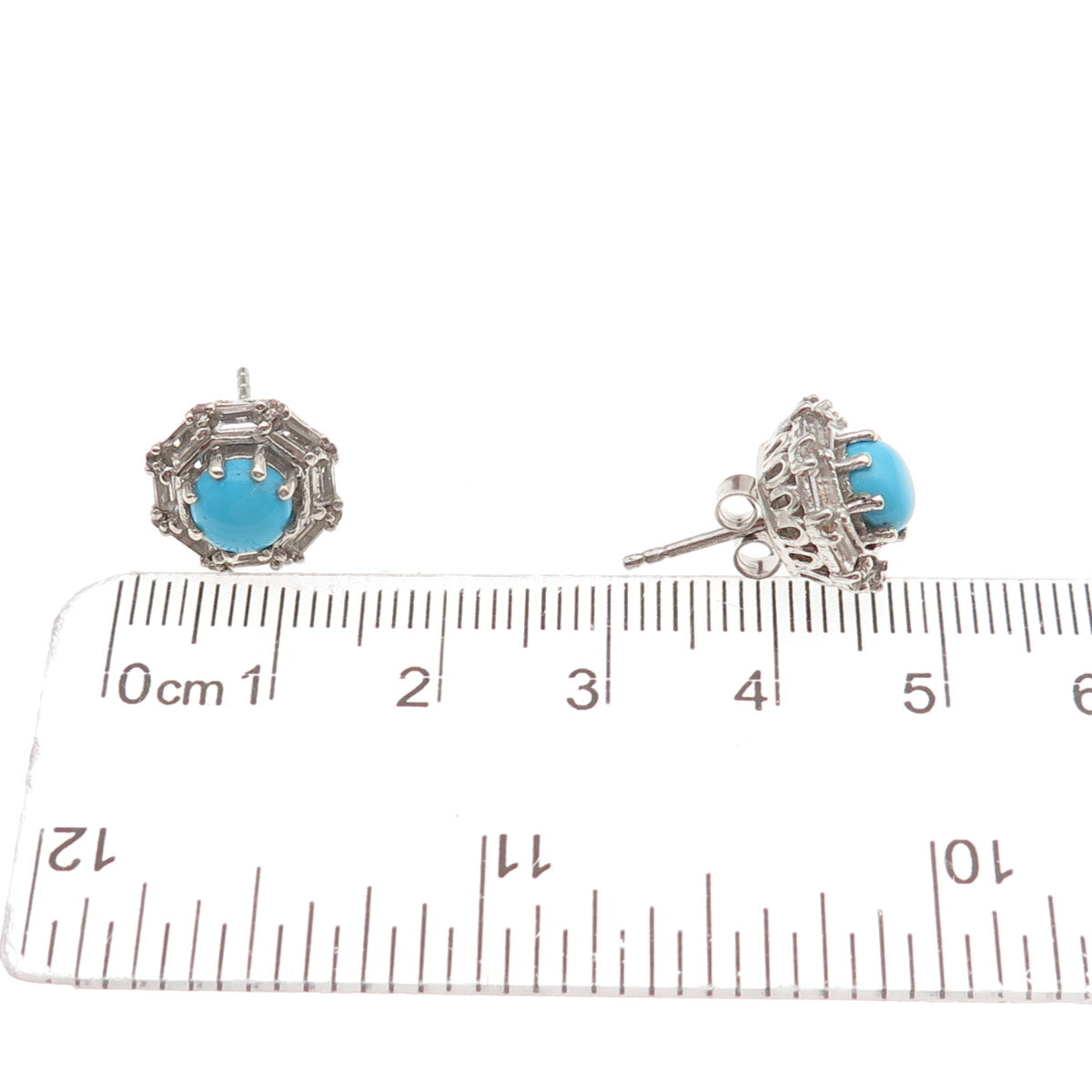Chuck Clemency 925 Sterling Silver Real Turquoise & White Topaz Stud Earrings