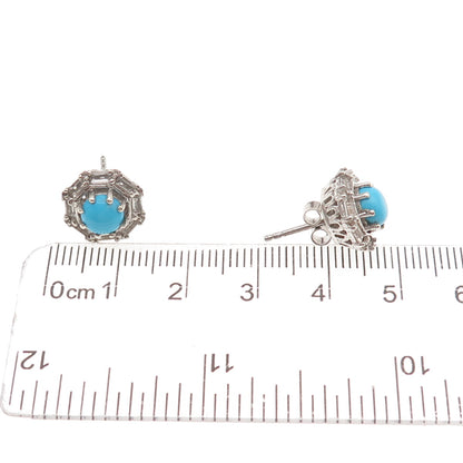 Chuck Clemency 925 Sterling Silver Real Turquoise & White Topaz Stud Earrings