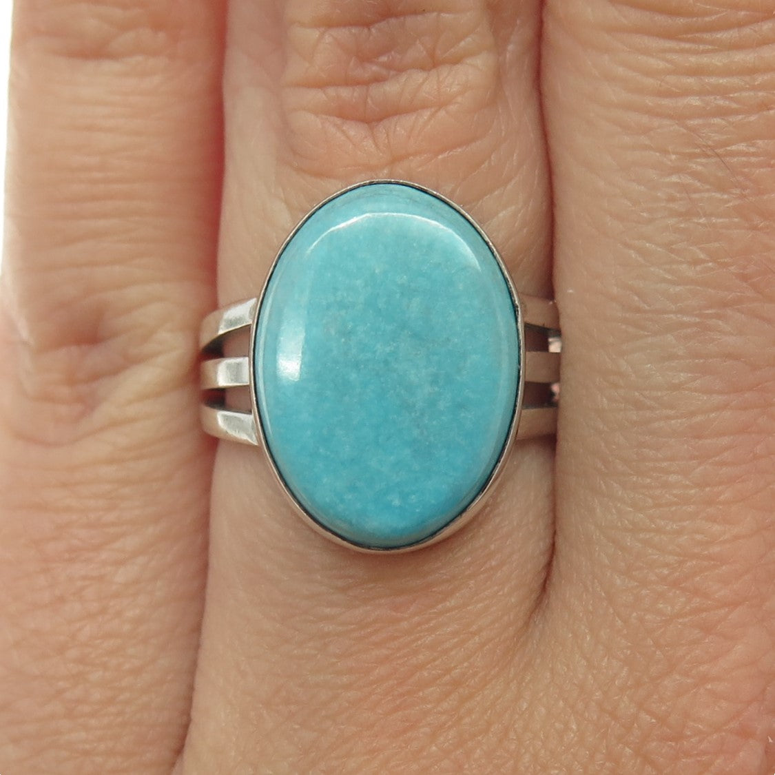 925 Sterling Silver Vintage Real Turquoise Gemstone Ring Size 6.5